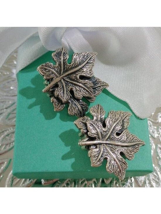 Danecraft Jewelry - Vintage Sterling Silver Danecraft Fall Leaves Clip-On Earrings